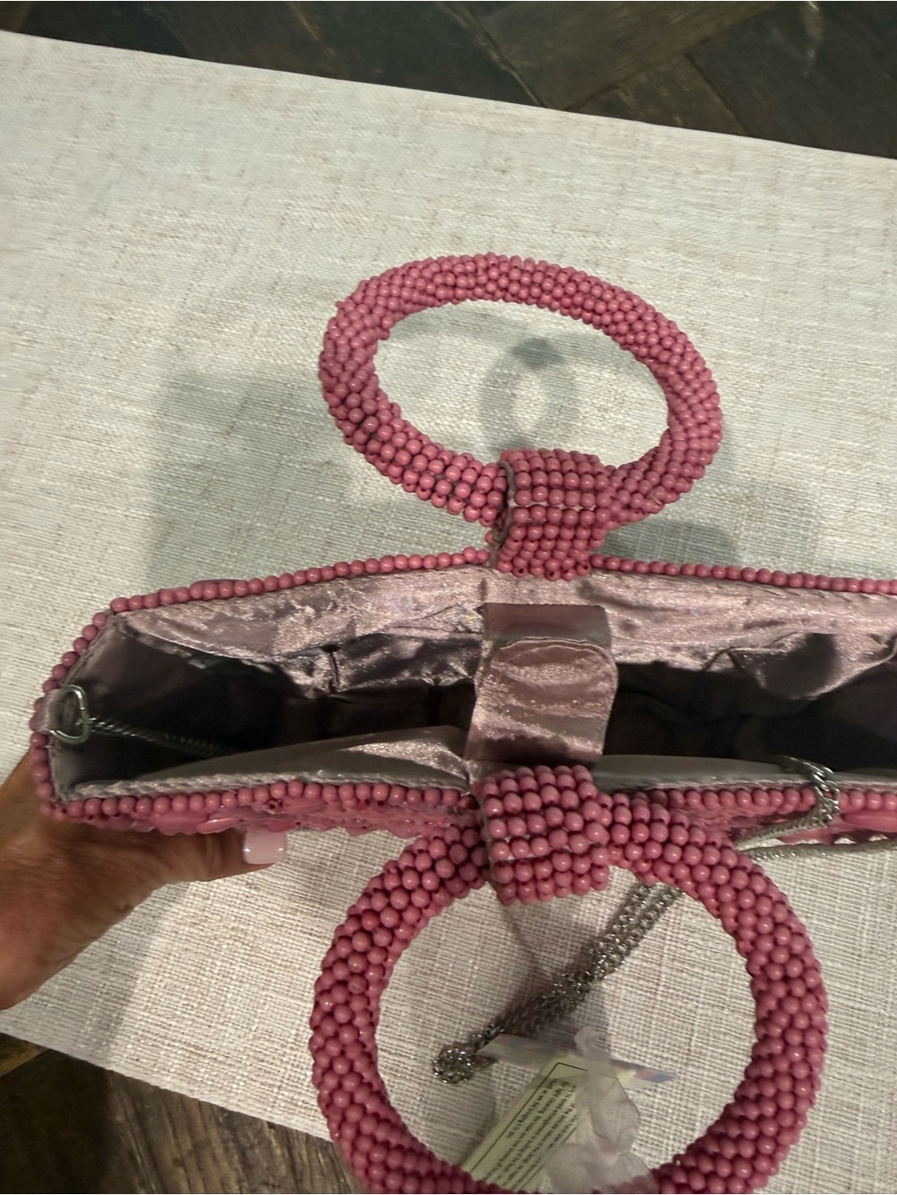 Handcrafted Beaded Half-Moon Handbags - Pink and Navy Buy Both - Picture 4 of 5